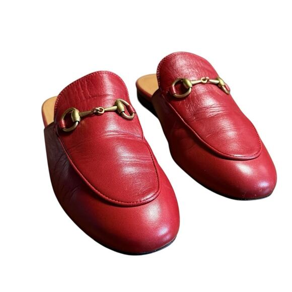 Gucci Shoes - Gucci Princetown Red Leather Horsebit Slip On Iconic Mules Loafers EU 37 US 7